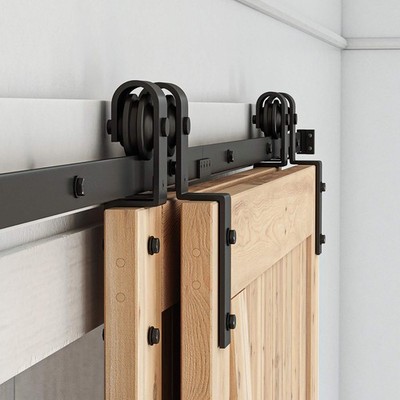 SMARTSTANDARD 8 Feet Bypass Sliding Barn Door Hardware Kit - for Double Wooden D