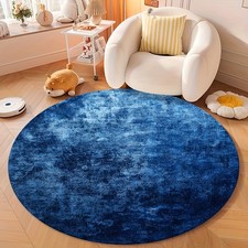 1pc Navy Blue Circular Area Mat - Soft Non-Slip Machine Washable Mat with Luxury