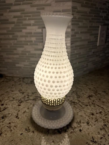 Hobnail Electric Milk Glass Vintage Lamp White Brass #R47