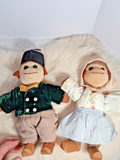 2 8in Handmade Knitted Sock Monkey Doll's with Wood Shoes, Male and Female