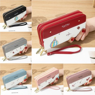 Women Wallets Double Zipper Wallet Money Coin Holder Large Capacity Long Purse