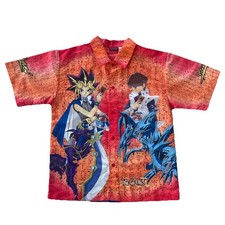 Vintage YuGiOh Boys Shirt Anime Button Youth 12/14 Size 1996 Graphic Art