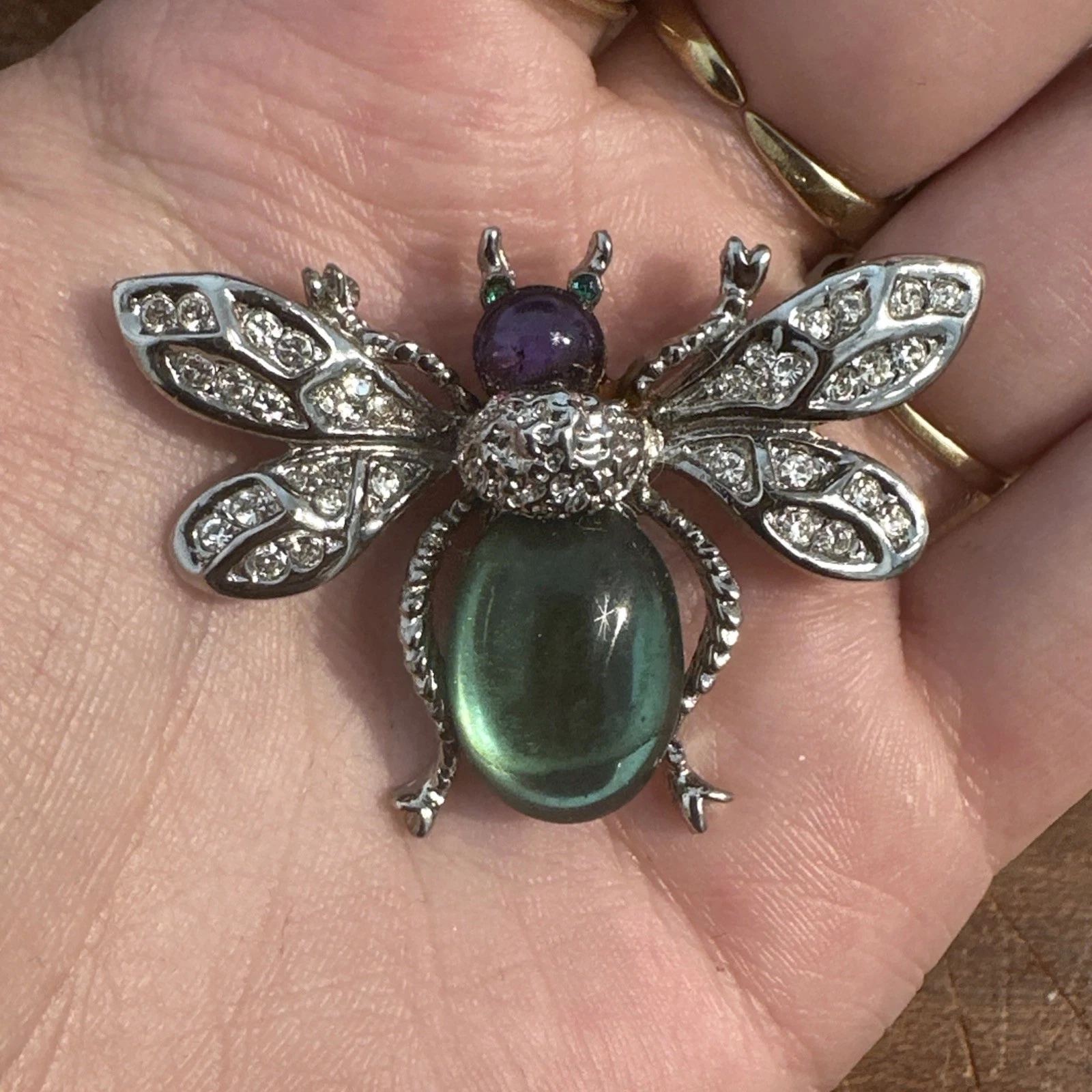 Petite Broche abeille/Bourdon ? Argenté Tête Abdomen Turquoise bijoux, Fantaisie