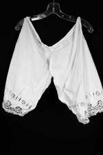 Antique French Victorian White Cotton Pantaloons Knickers 34-36" Waist Exc Cond