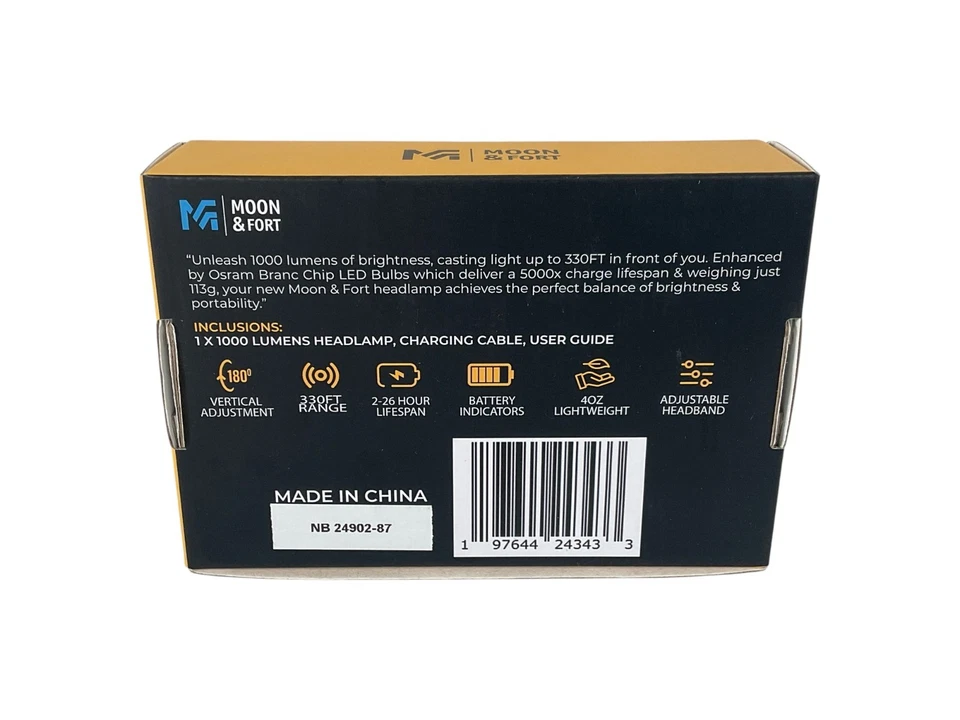 Ультраяркая светодиодная перезаряжаемая фара Moon & Fort — 1000 люмен высокая емкость - Изображение 3 из 4