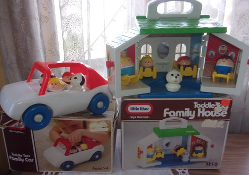 Little Tikes vntg 1980's Toddle Tots Family House & Family Car ORIGINAL BOXES VG
