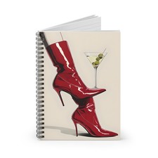 Red Stiletto Boots with Martini Spiral Notebook  Retro Glam