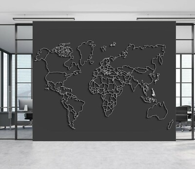 3D Black Graphics 102NA World Map Wall Paper Wall Print Decal Mural Fay