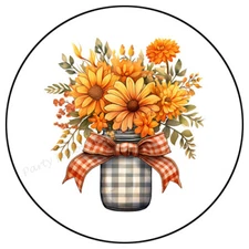 AUTUMN FLOWER GINGHAM MASON JAR ENVELOPE SEALS LABELS STICKERS PARTY FAVORS