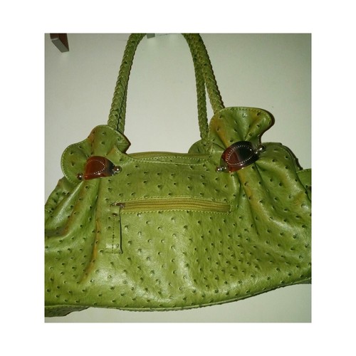 Charming Charlie Large Shoulder Bag Green Faux Ostrich Leather PVC Handbag - Picture 6 of 9