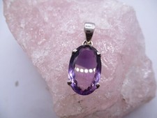 Edler Amethyst Anhänger oval lila Stein Schliff 925 Sterlingsilber 18 x 12 mm
