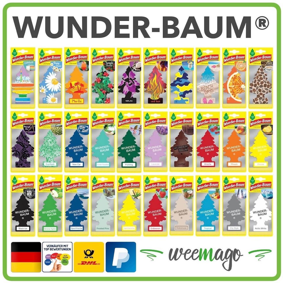 WUNDER-BAUM Duftbaum Auto Lufterfrischer 1-10 Stück | viele Düfte