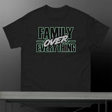 Family Over Everything Pro Club Shaka Tee to Match J3 Green Glow Sneaker Hip Hop