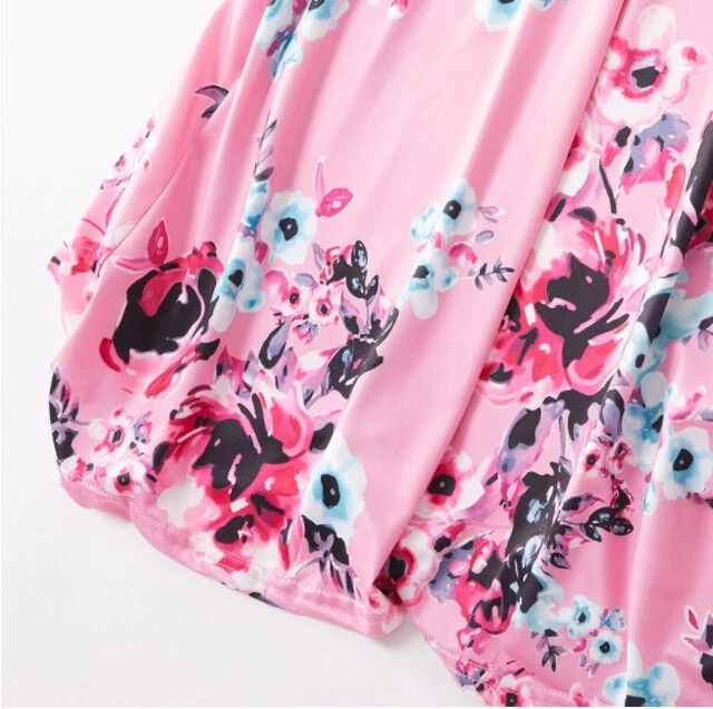 Size 3-4 Years Girls Dress New Sky Blue & Pink Floral Girls Dress with Pockets 