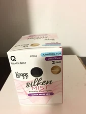 Q BLACK MIST L'EGGS SILKEN MIST ULTRA SHEER LEG CONTROL TOP SHEER TOE TIGHTS 2PK