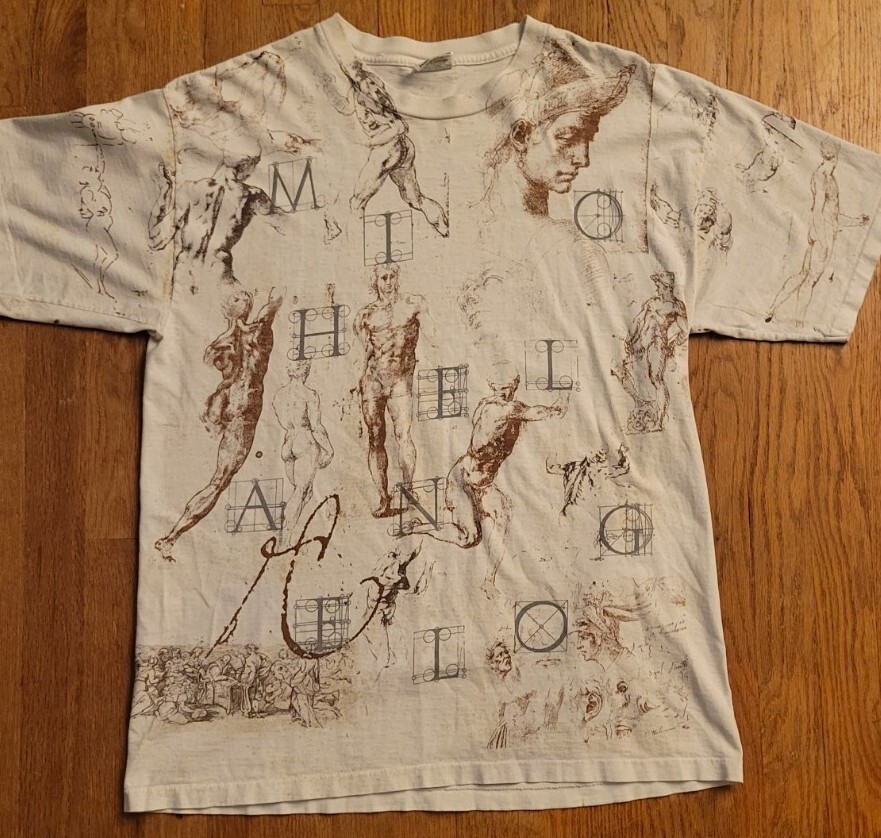 Rare Vintage 90s Michaelangelo Art AOP T Shirt XL | eBay