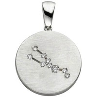 AnhäNger Sternzeichen Stier Mit 9 Zirkonia 925 Silber Mattiert Rund Halsschmuck