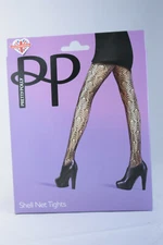 Pretty Polly ~ SHELL NET TIGHTS ~  black tights BNWT one size