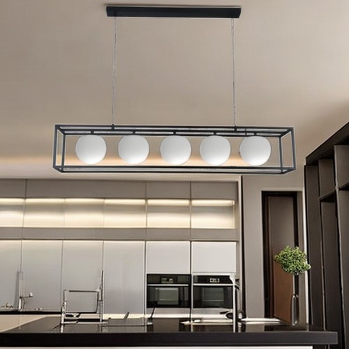 Lampadario A Sospensione Moderno Rettangolare Sfere In Vetro Attacco G9 Cucina - Foto 3 di 11
