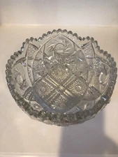Antique American Brilliant Period Cut Glass Intricately Designed Bowl Sawtooth