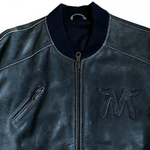 Marlboro Back Logo Cowhide Varsity Jacket in Black, Size:F Marlboro Back Logo Cowhide Varsity Jacket in Black, Size:F