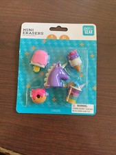 NEW 5 Pack Pen gear MINI ERASERS Popsicle, Unicorn, Ice Cream, Donut, Drink