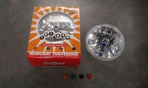 7" Tri Bar Street Hot Rat Rod H4 Headlights Interchangeable Colored Dots custom - Image 3 of 3