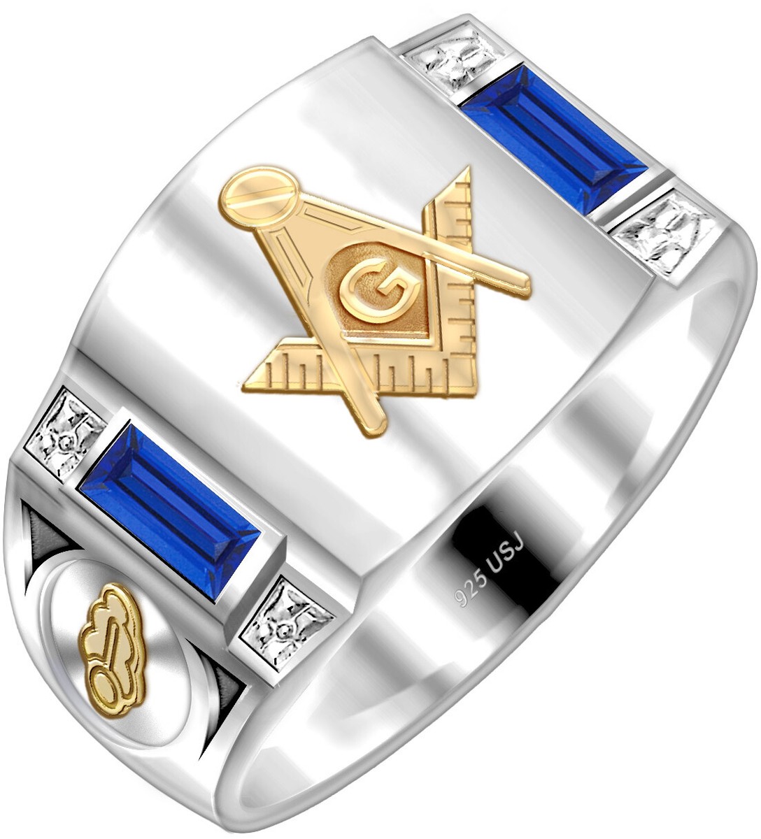Custom Men's 925 Sterling Silver 14k Gold Master Mason Solid