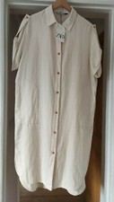 Zara SS21 Long Linen Blend Shirt Dress v/Generous Light Beige Sand S BNWT