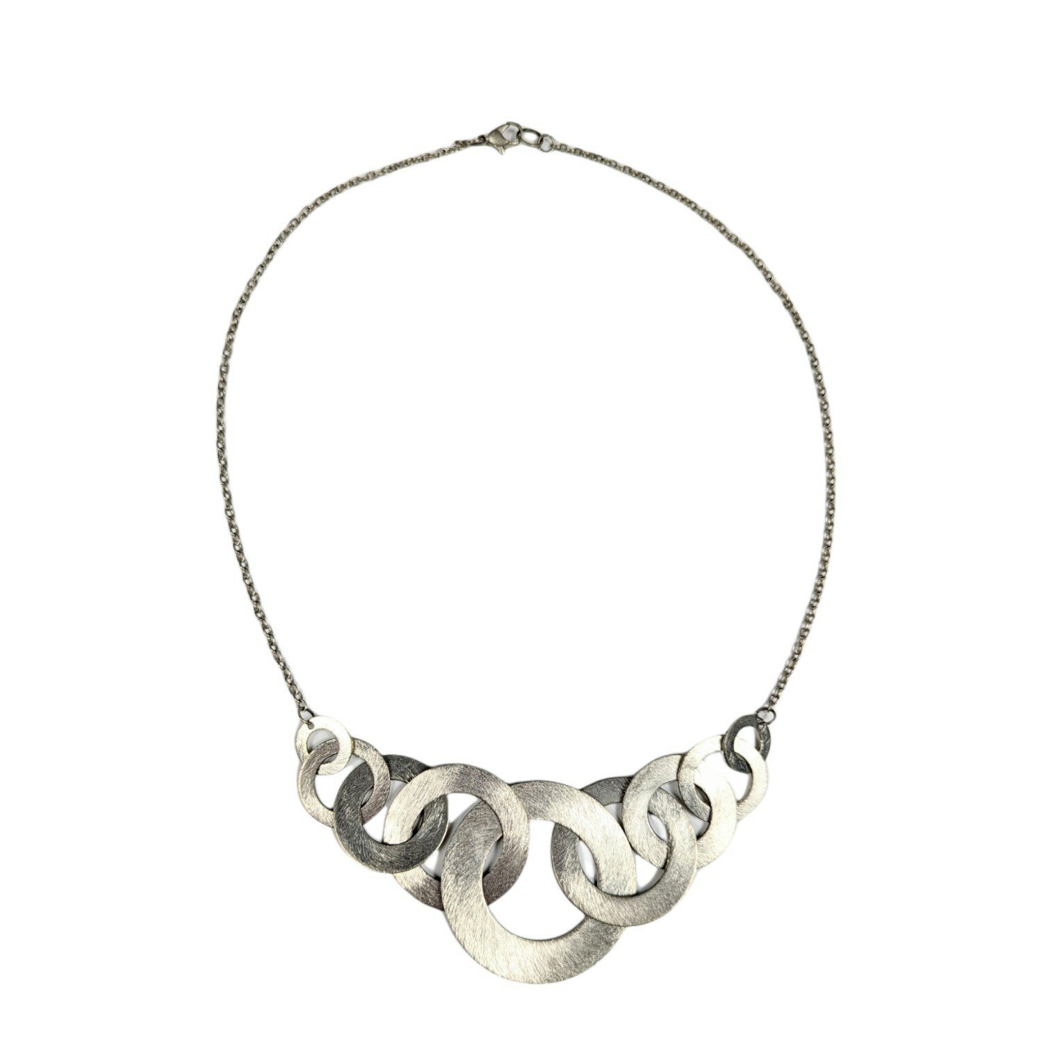 Silver Statement Necklace Interlocking Circle Rin… - image 2