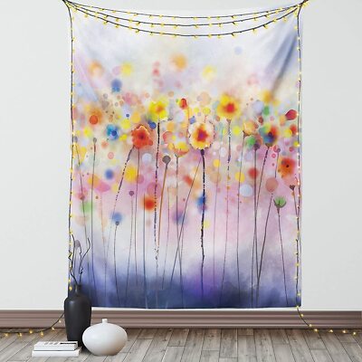 Ambesonne Watercolor Flowers Tapestry; Size: 80 in. x 60 in.-New!