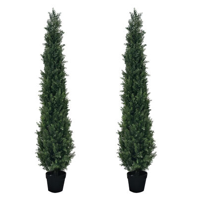 2PCS 3-6FT Topiary Cedar Pine Artificial Tree Home Decor UV Indoor Outdoor New-