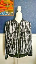 Chelsea & Theodore Zip Front Jacket Bomber Moto Cafe Black White Sz Large L