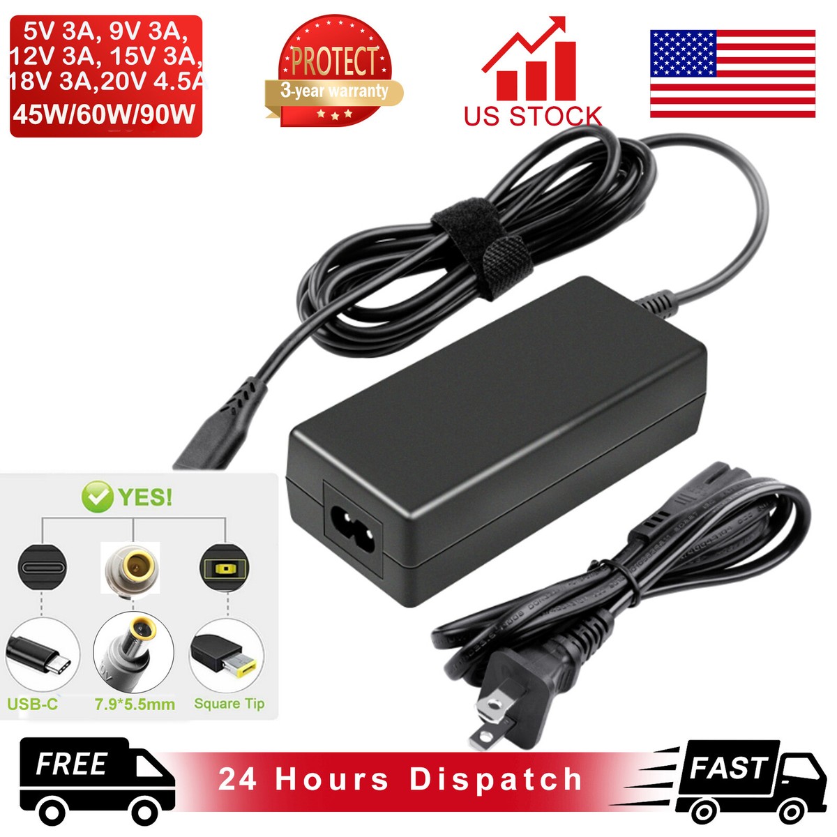 For Lenovo 45W 65W 90W 135W AC Adapter Charger Power Thinkpad