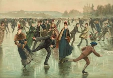 Victorian winter family fun. SKATING 1885, Henry Sandham. Vintage art notecards.