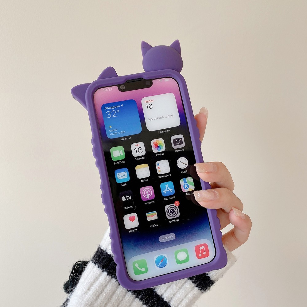 Purple Cat & Cartoon Girl Rubber Phone Case Cover for iPhone 11 12