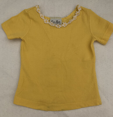 Eve Byer Girls Yellow Shirt Short Sleeve Made In USA Sz 5 Daisy Flower Neckline
