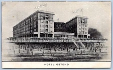 Postcard NJ Atlantic City New Jersey Hotel Ostend Boardwalk Ocean B56