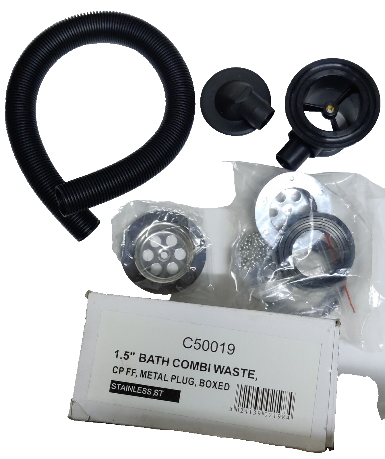 C50019 1.5'' Bath Combi Waste CP FF Metal Plug Boxed Stainless Steel