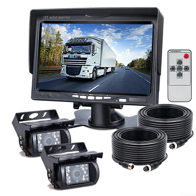 7'' Monitor 2x 4PIN 18 IR CCD Color Rear View Camera 12-24v For Truck Trailer Van