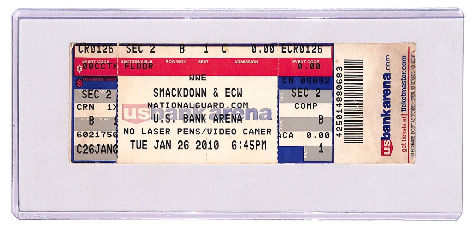 Triple H vs CM Punk WWE SMACKDOWN & ECW Taping ticket stub January 2010