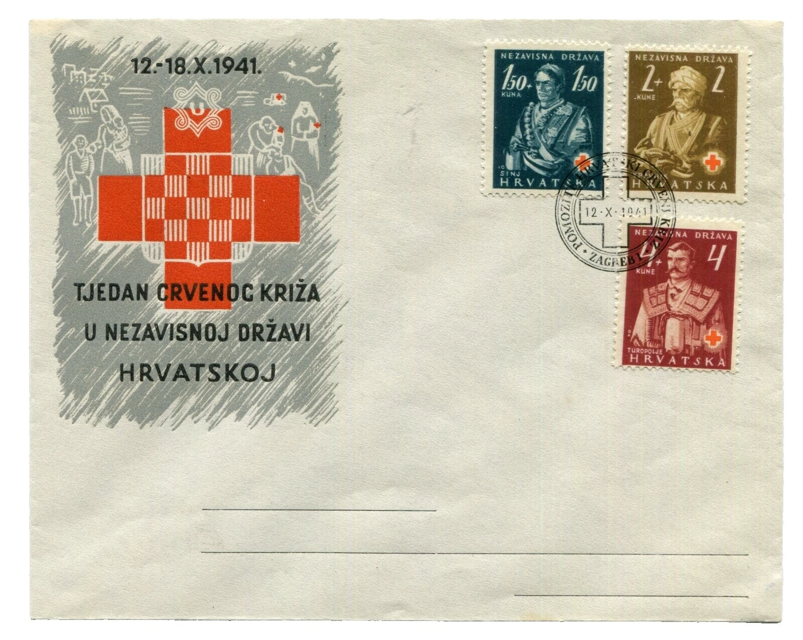 Segunda Guerra Mundial sobre de Primer Día Sellos croata