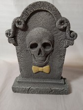 Concrete Tombstone Prop 7.5" Tall Skull with Bow Tie Decoration