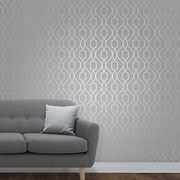 Apex Geometrisch Spalier Tapete Steingrau / Silber - Fine Decor FD41995