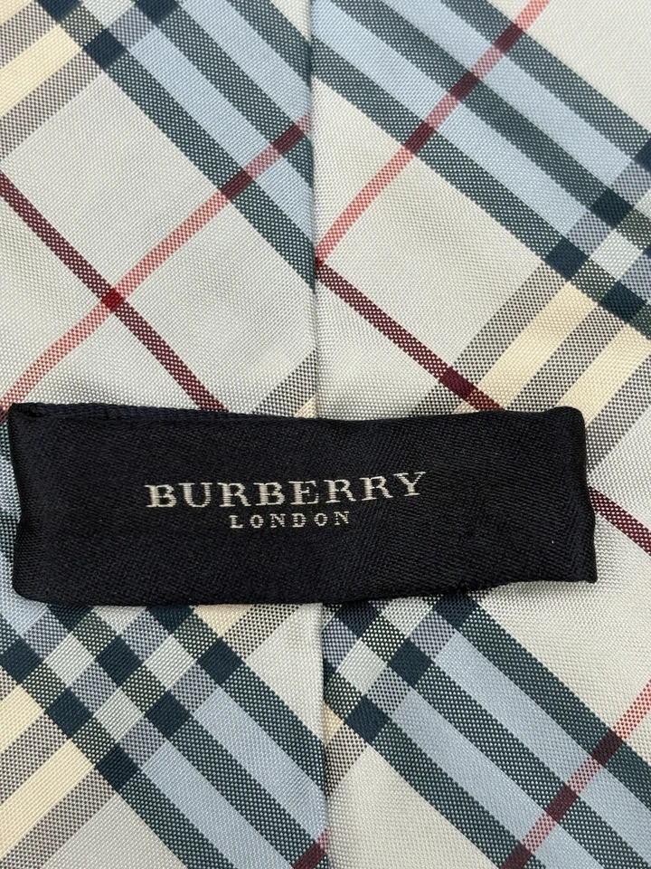 Corbata para hombre Burberry London 100 % seda beige/rojo/azul/a cuadros Italia rara usada en excelente estado Foto 4 de 4