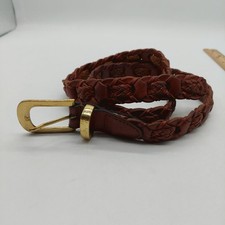 Woven Brown Leather Belt Size Small Medium Brass Buckle Length 37" READ