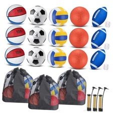  18 Pcs Sports Ball Set for Kids, Official Size Basketball Blue, White, Red