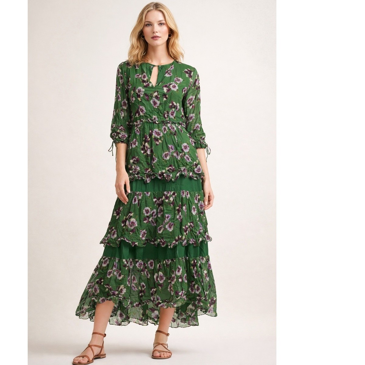 massimo dutti green maxi dress MASSIMO DUTTI. Green gathered dress S.xs – Hibuy market