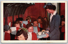 Vintage Postcard - United Airlines - Airplane Cabin - Stewardess Serving Meal