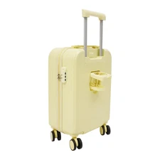20" Travel Luggage Suitcase Yellow Carry On Luggage, Suitcase with Cup Holder